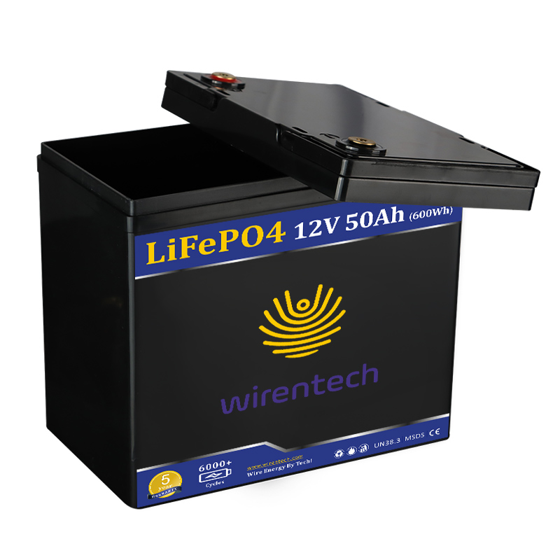 WIRENTECH Batterie au lithium 600 W 12 V 50 Ah pour lampe solaire